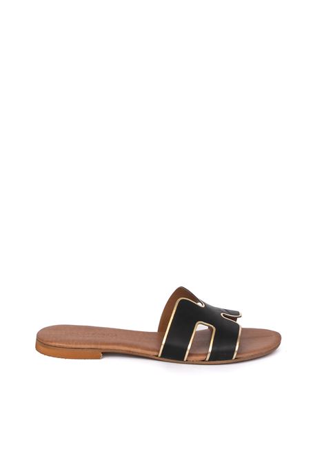 Black leather sandal VINCENT VEGA | P106 HDLVIT-NERO